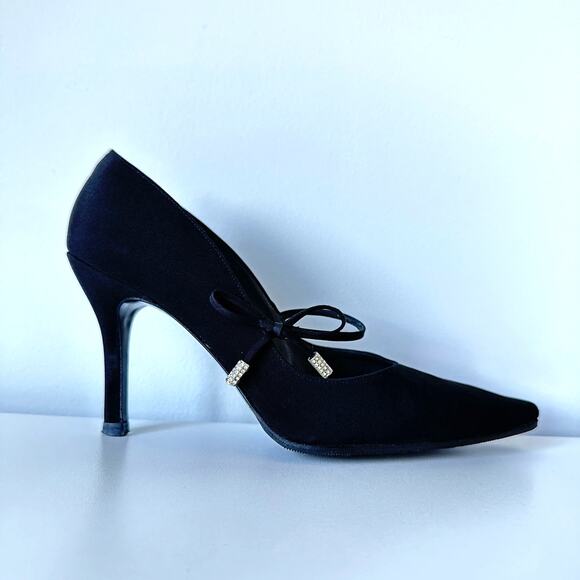 Stuart Weitzman Black Pointed Toe Bow Mary Jane Heels Pumps Size 8 B - Picture 14 of 16